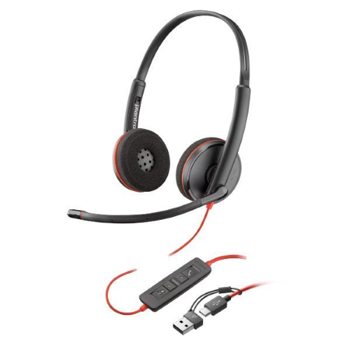 HP POLY BLACKWIRE C3220 CUFFIE CON MICROFONO USB-C/A OVER EAR CON CANCELLAZIONE DEL RUMORE ATTIVA NERO